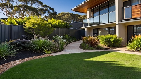 Professional landscaper designing beautiful Australian garden with native plants and outdoor features